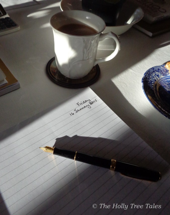 Writing. Pen. Tea. Spode. (c) The Holly Tree Tales  www.TheHollyTreeTales.com